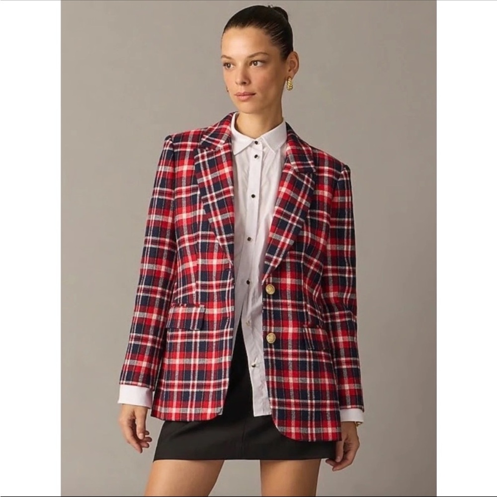 NWT J. Crew Collection Wool Blend Blazer Jacket in Italian Plaid, Size 8